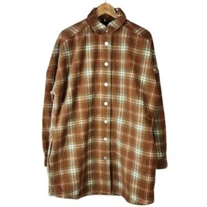 Norah Plaid Oversized Snap Front Shacket Wool Blend Pumpkin Sage Cream Size 44